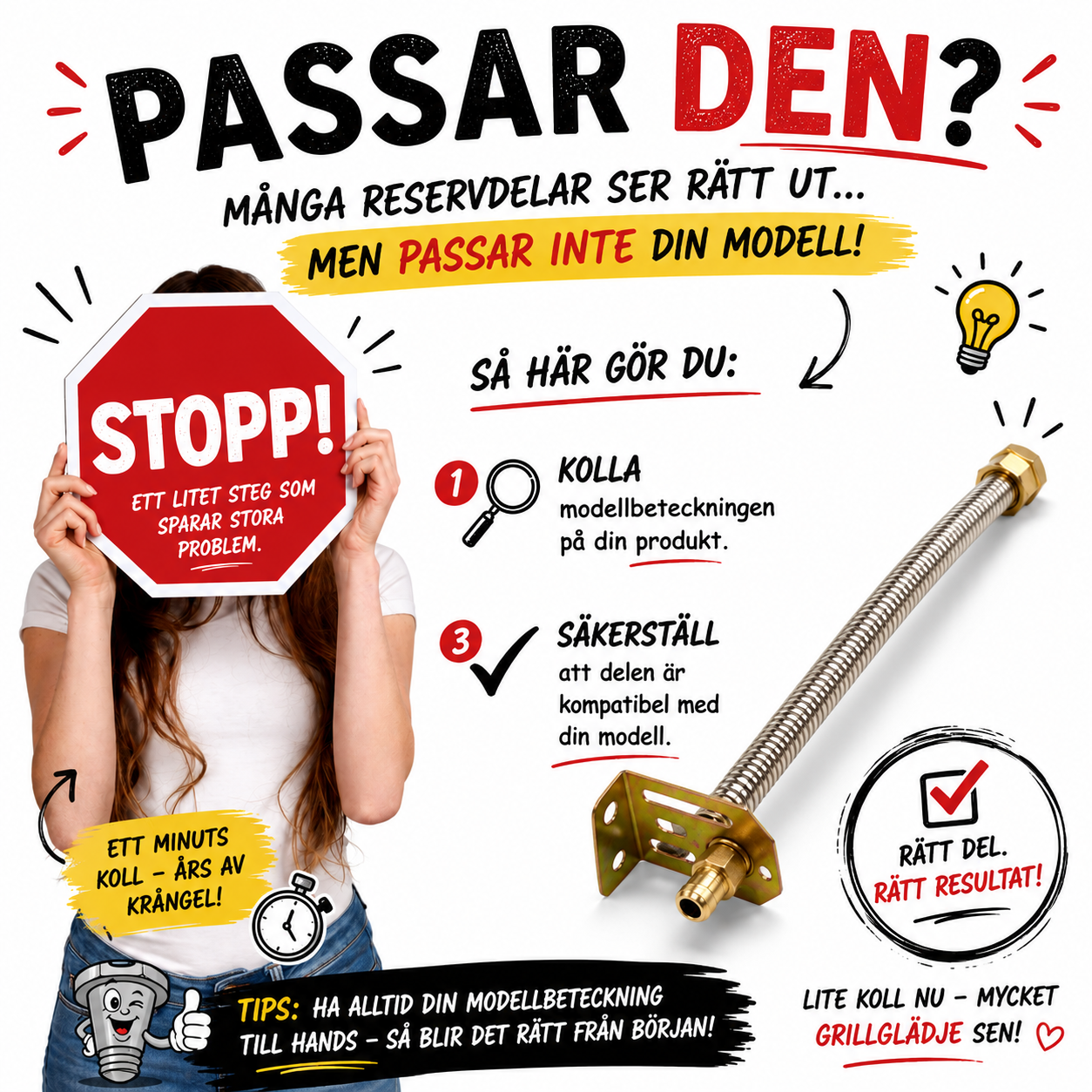 Pigtail gasolslang i rostfritt stål 10111-16A